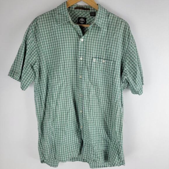 Timberland Short Sleeve Button Up Shirt Green Check Pattern Size L - Picture 1 of 7